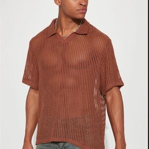 Men's Casual Brown Mesh Tee